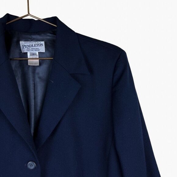 Vintage Pendleton Navy Blue 100% Virgin Wool Two Button Blazer - Picture 2 of 7